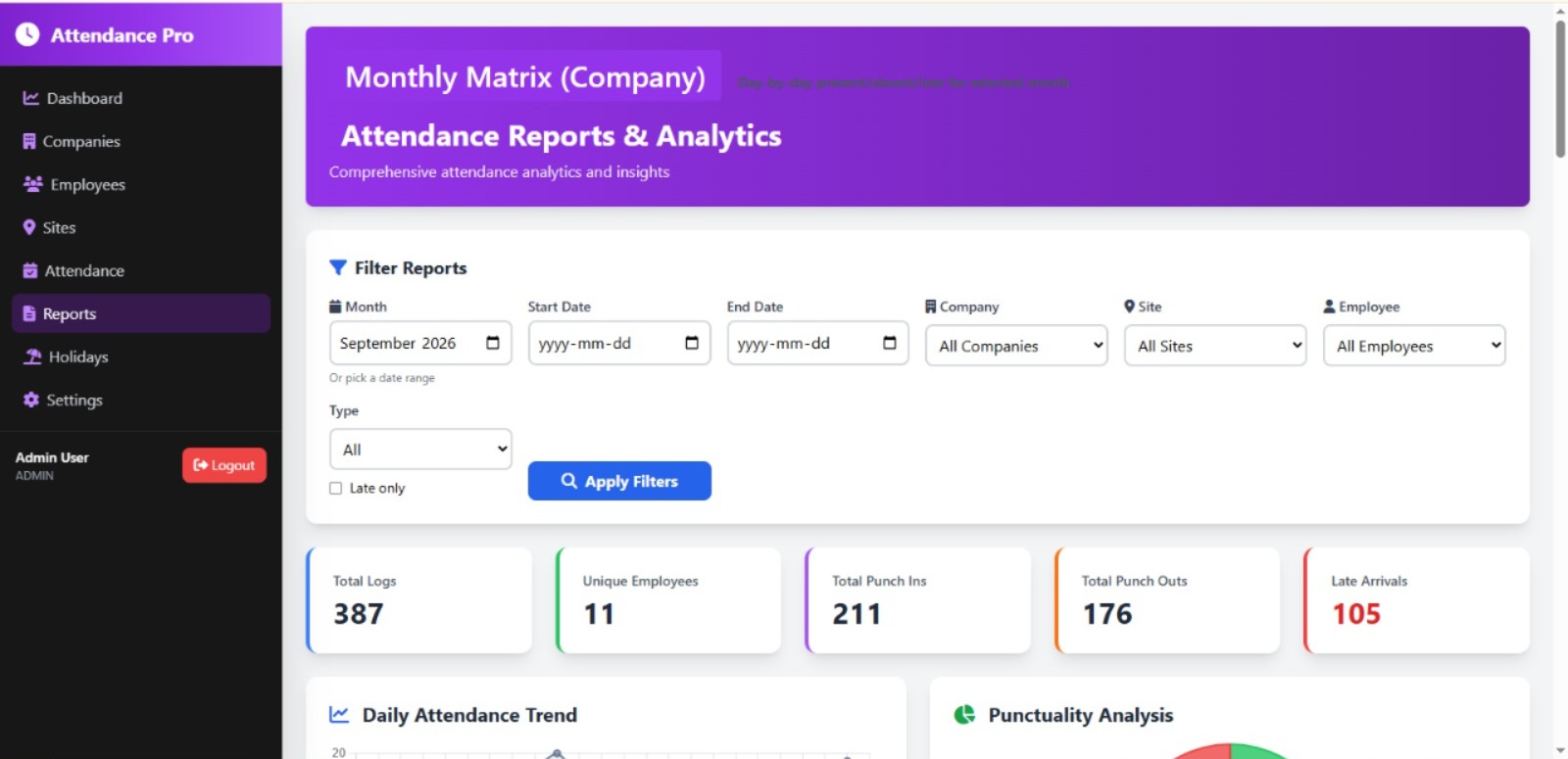 Attendance App Report Screenshot